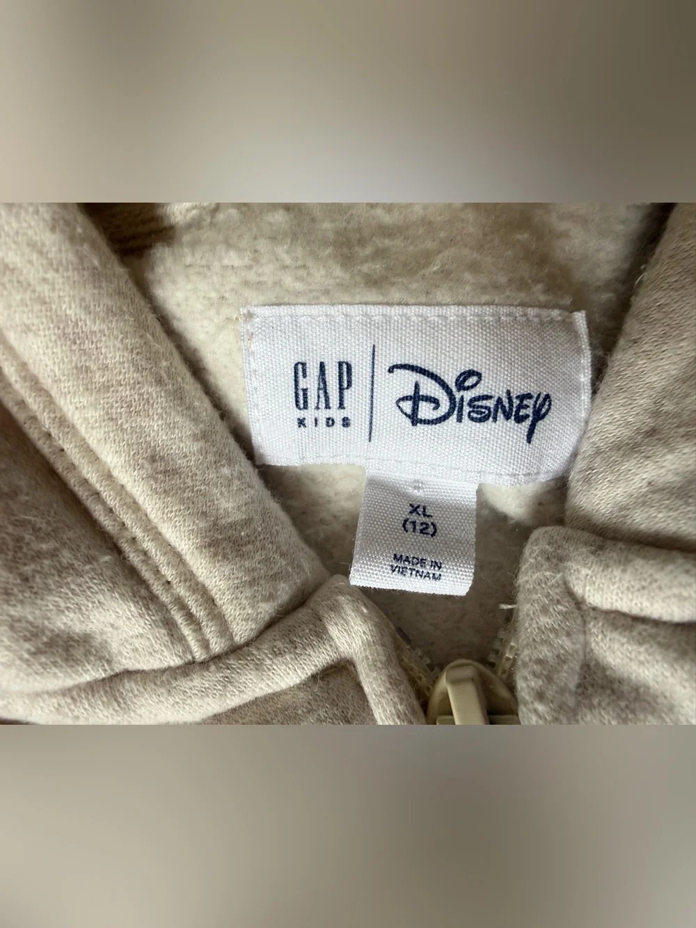 GAP Kids Disney Mickey Mouse Hoodie XL 12 Full Zip Oatmeal 1969 Graphic